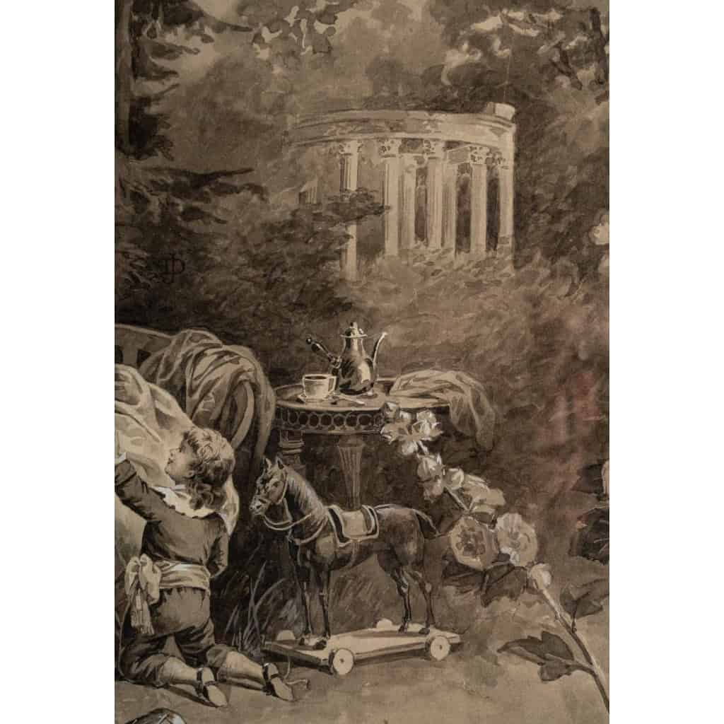 Paire de grands dessins au lavis et rehauts de gouache blanche par Jules David | Biron Paire de grands dessins au lavis et rehauts de gouache blanche par Jules David