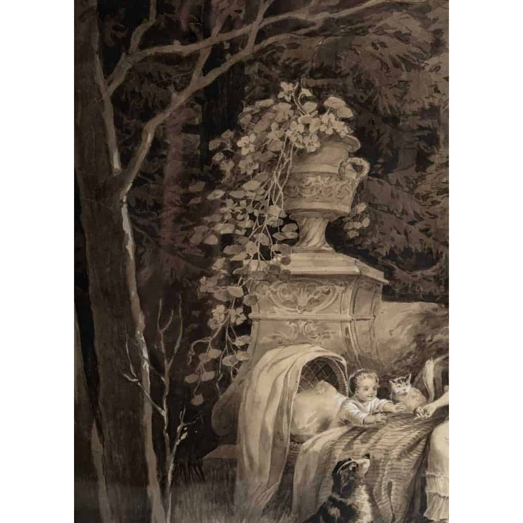Paire de grands dessins au lavis et rehauts de gouache blanche par Jules David | Biron Paire de grands dessins au lavis et rehauts de gouache blanche par Jules David