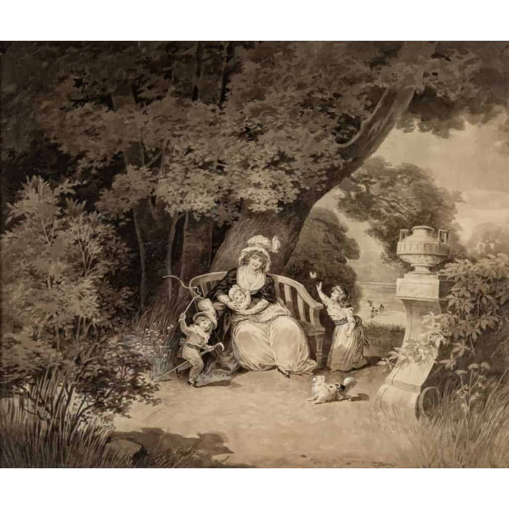 Paire de grands dessins au lavis et rehauts de gouache blanche par Jules David | Biron Paire de grands dessins au lavis et rehauts de gouache blanche par Jules David