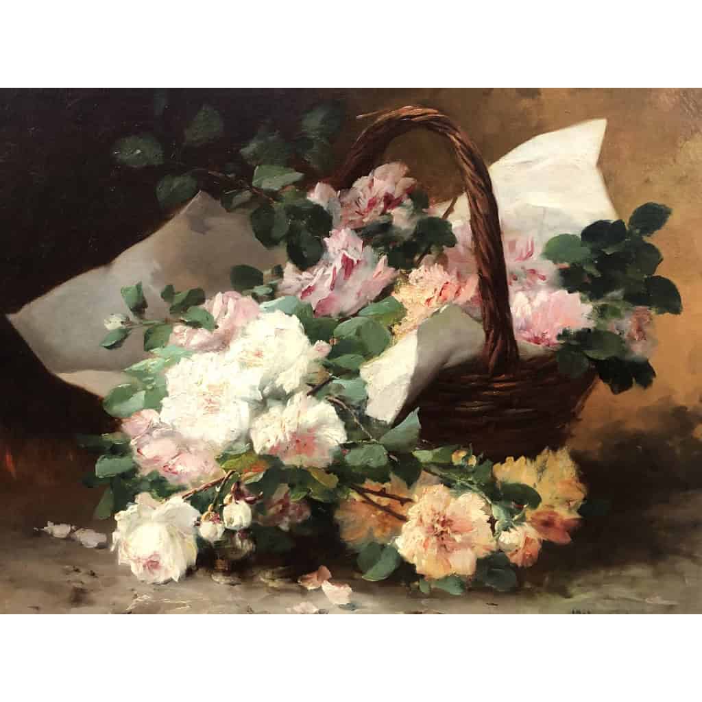 CAUCHOIX Eugène Bouquet de roses dans un panier huile sur toile signée Certificat d’authenticité | Biron CAUCHOIX Eugène Bouquet de roses dans un panier huile sur toile signée