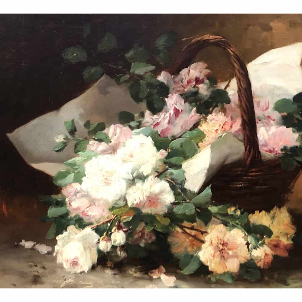CAUCHOIX Eugène Bouquet de roses dans un panier huile sur toile signée Certificat d’authenticité | Biron CAUCHOIX Eugène Bouquet de roses dans un panier huile sur toile signée