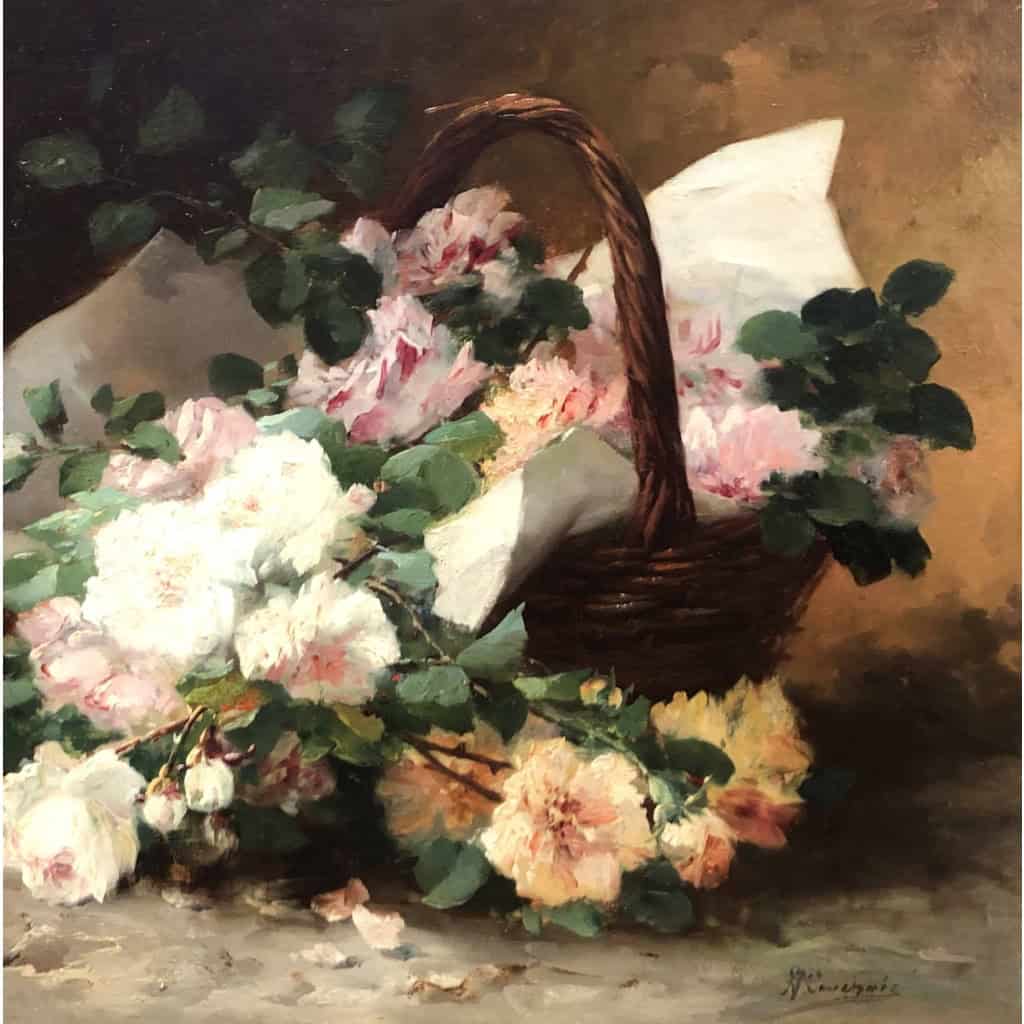 CAUCHOIX Eugène Bouquet de roses dans un panier huile sur toile signée Certificat d’authenticité | Biron CAUCHOIX Eugène Bouquet de roses dans un panier huile sur toile signée