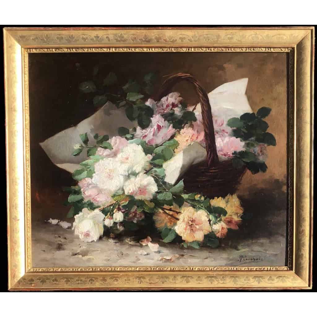 CAUCHOIX Eugène Bouquet de roses dans un panier huile sur toile signée Certificat d’authenticité | Biron CAUCHOIX Eugène Bouquet de roses dans un panier huile sur toile signée