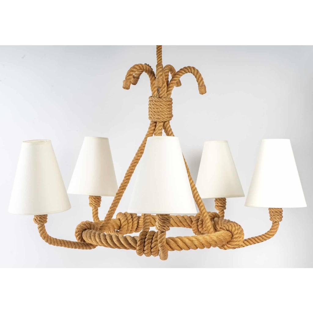 1950 Lustre en corde par Audoux Minet | Biron 1950 Lustre en corde par Audoux Minet