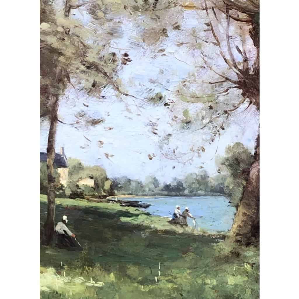 TROUILLEBERT Paul Desire Tableau 19è Ecole De Barbizon Lavandières au bord du fleuve Huile sur Toile signée