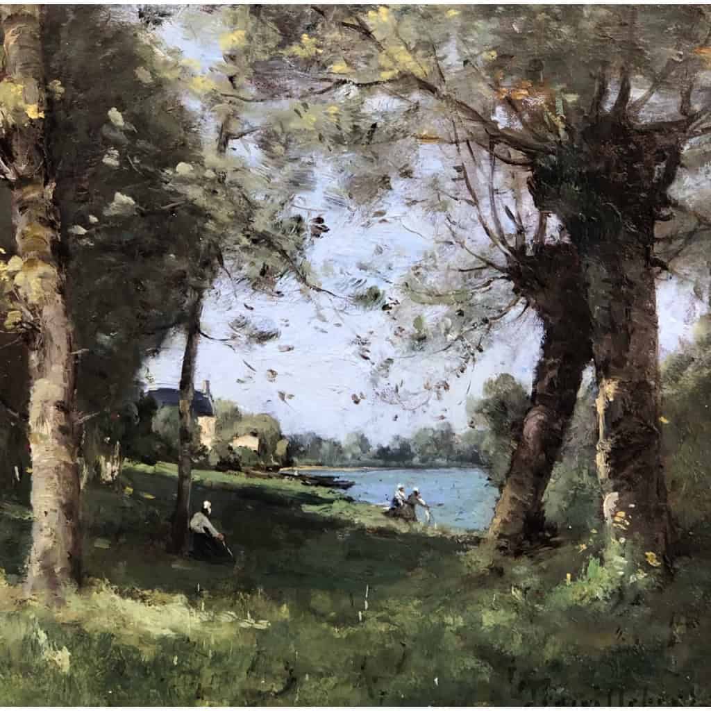 TROUILLEBERT Paul Desire Tableau 19è Ecole De Barbizon Lavandières au bord du fleuve Huile sur Toile signée