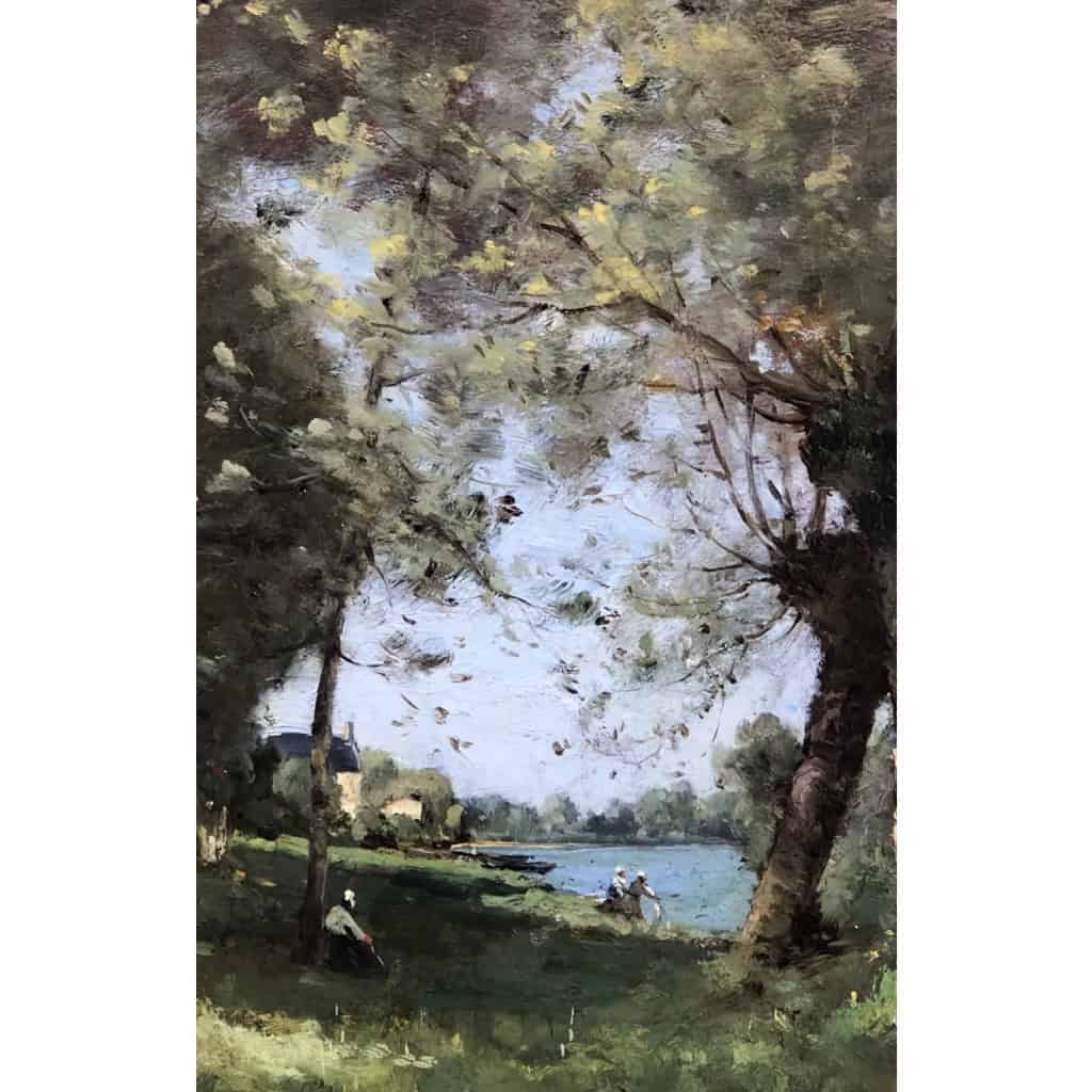 TROUILLEBERT Paul Desire Tableau 19è Ecole De Barbizon Lavandières au bord du fleuve Huile sur Toile signée