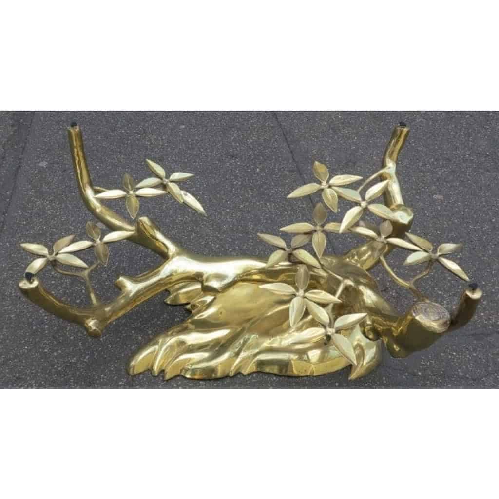 1950/70 Table Basse au Bonzaï sur Dune de Sable en Bronze Doré Willy Daro ou Duval Brasseur