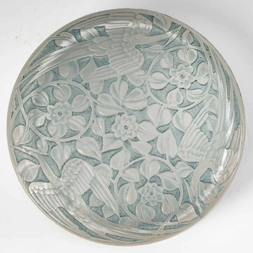 Boite « Compiègne » verre blanc patiné bleu de René LALIQUE | Biron ||||||