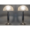 Paire de Lampes « Dahlias » verre blanc – piètements Art-Deco bronze nickelé de René LALIQUE | Biron ||||||||||