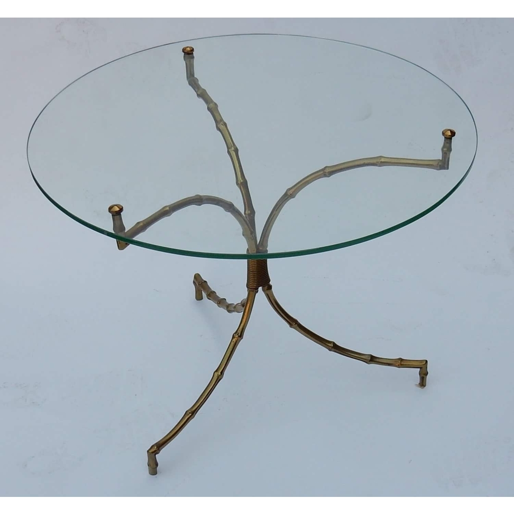1970′ Table Guéridon Bambou Maison Baguès en Laiton avec Plateau en Verre | Biron |||||||||