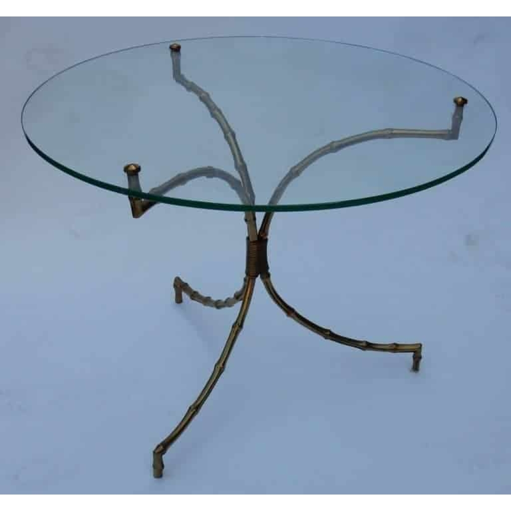1970′ Table Guéridon Bambou Maison Baguès en Laiton avec Plateau en Verre | Biron 1970′ Table Guéridon Bambou Maison Baguès en Laiton avec Plateau en Verre
