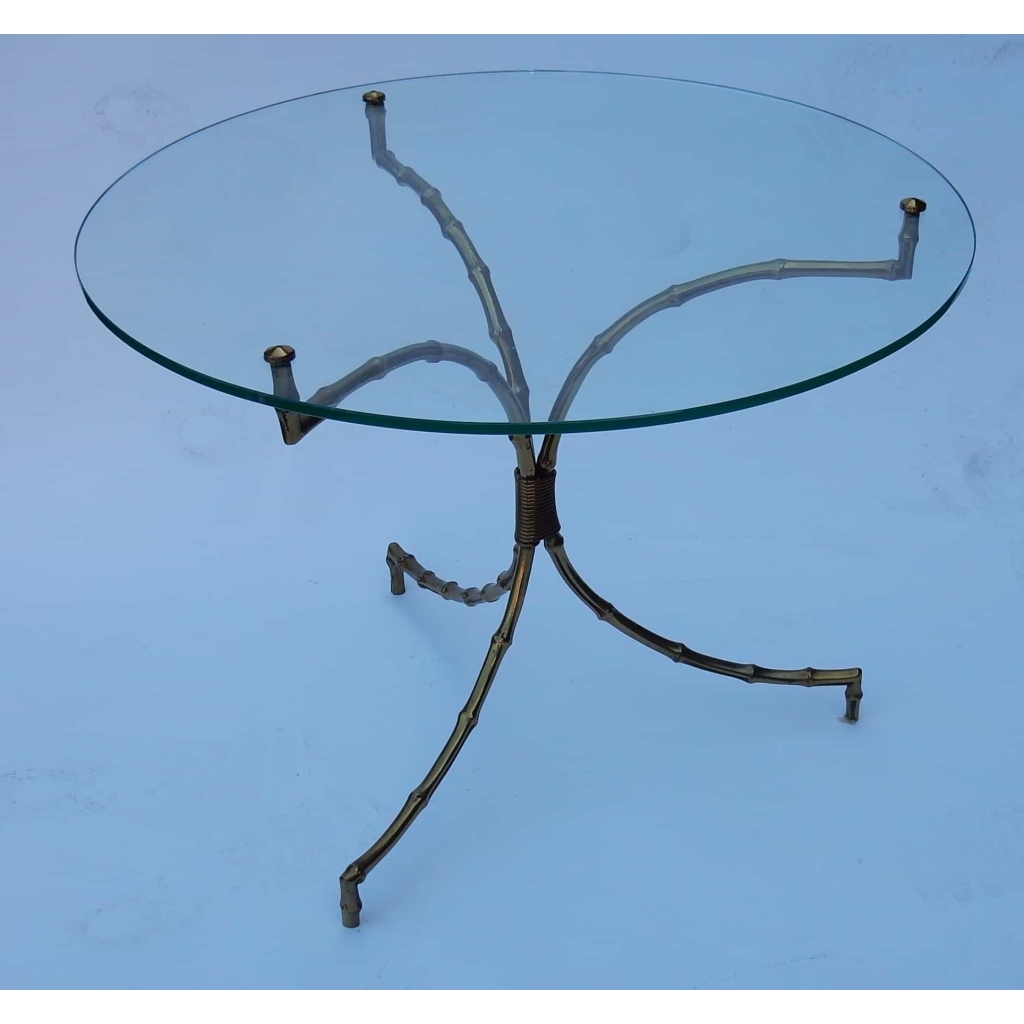 1970′ Table Guéridon Bambou Maison Baguès en Laiton avec Plateau en Verre | Biron 1970′ Table Guéridon Bambou Maison Baguès en Laiton avec Plateau en Verre