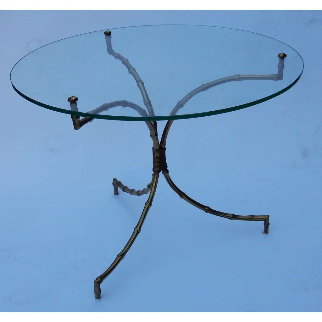 1970′ Table Guéridon Bambou Maison Baguès en Laiton avec Plateau en Verre | Biron 1970′ Table Guéridon Bambou Maison Baguès en Laiton avec Plateau en Verre