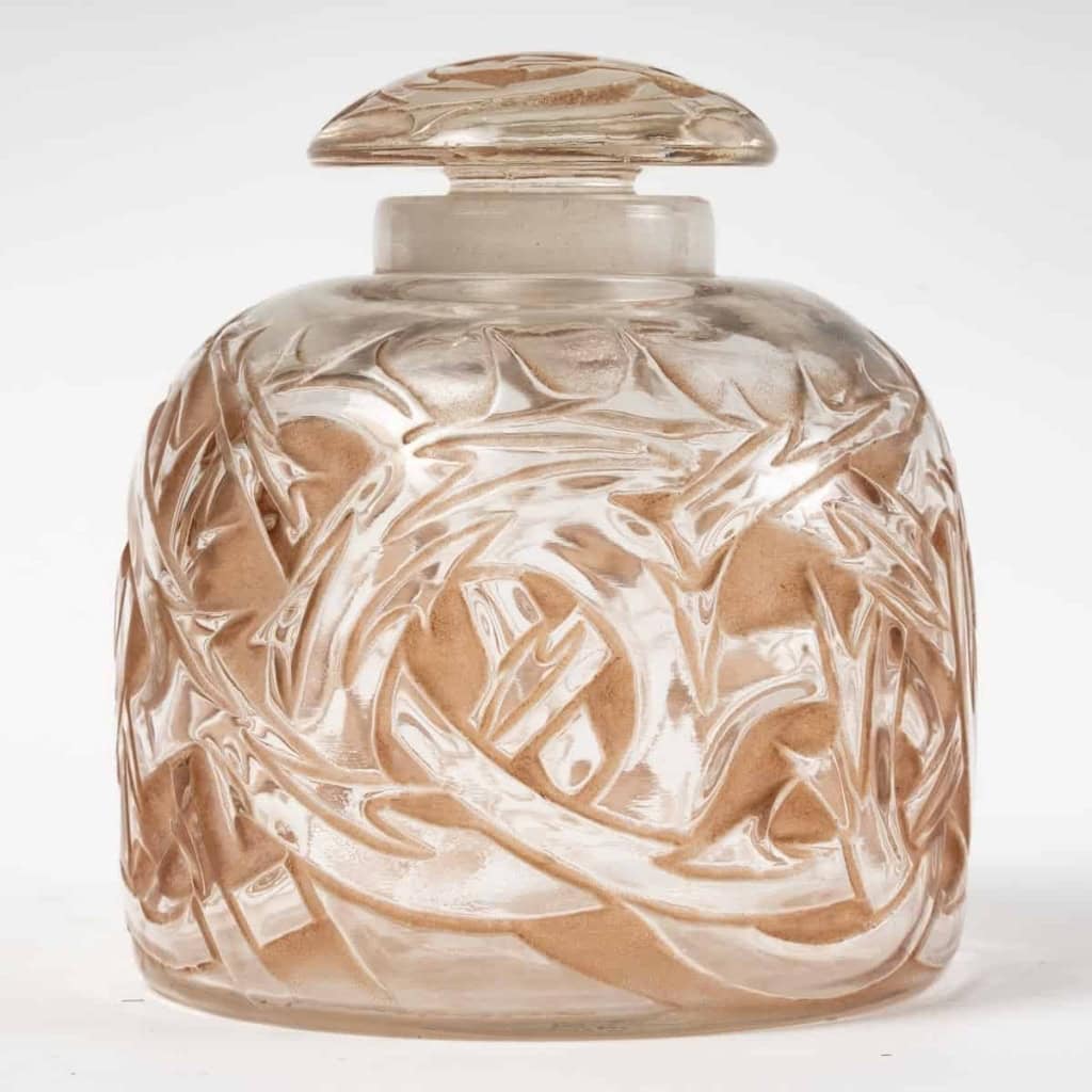 Partie de Garniture de Toilette « Epines » verre blanc patiné sépia de René LALIQUE – 4 pièces | Biron Partie de Garniture de Toilette "Epines" verre blanc patiné sépia de René LALIQUE - 4 pièces