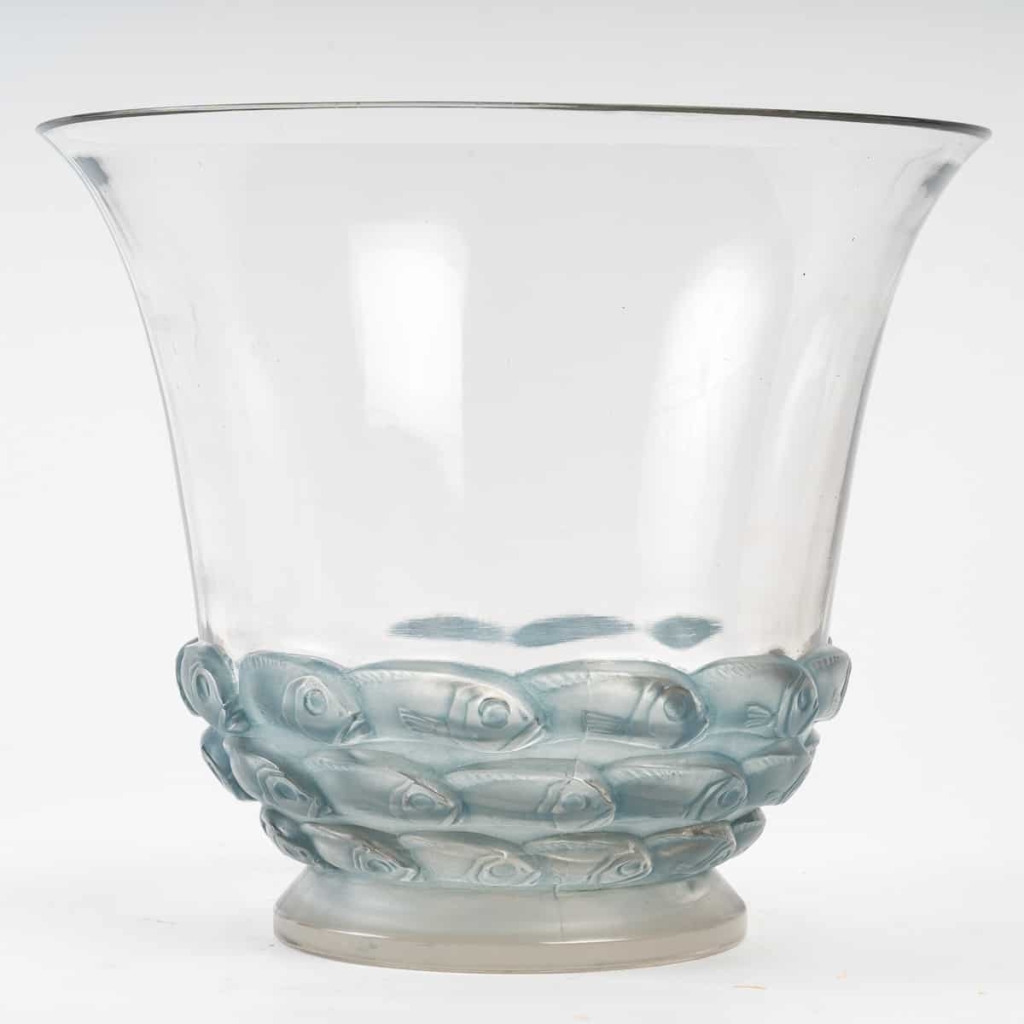 Vase « Monaco » verre blanc patiné bleu de René LALIQUE | Biron ||||||