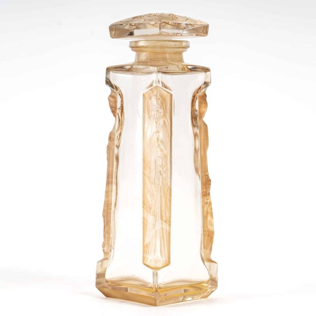 Flacon « Ambre » verre blanc patiné sépia de René LALIQUE | Biron ||||||||