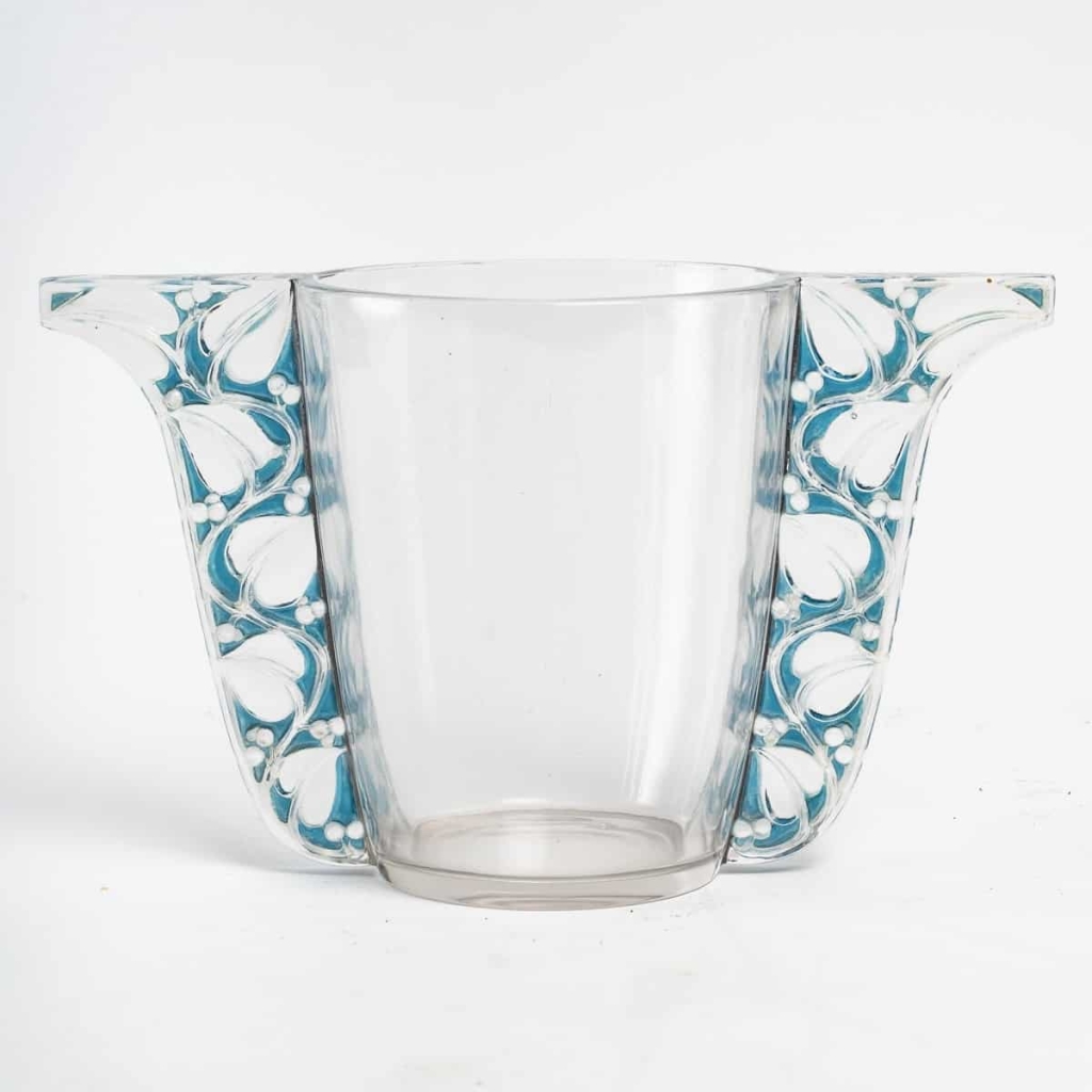Vase « Honfleur » verre blanc patiné bleu de René LALIQUE | Biron |||||||