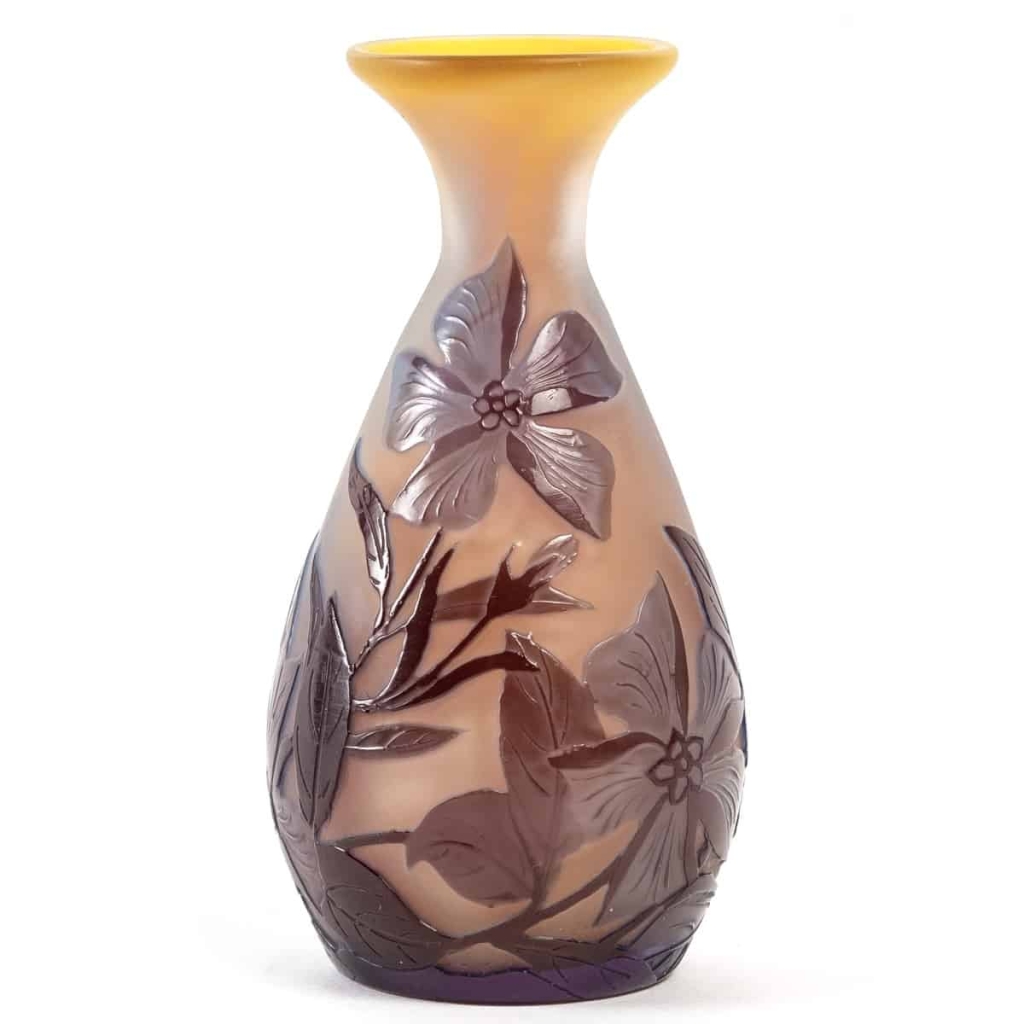 Vase « Fleurs Violettes » verre multicouche dégagé à l’acide d’Emile GALLE | Biron ||||||