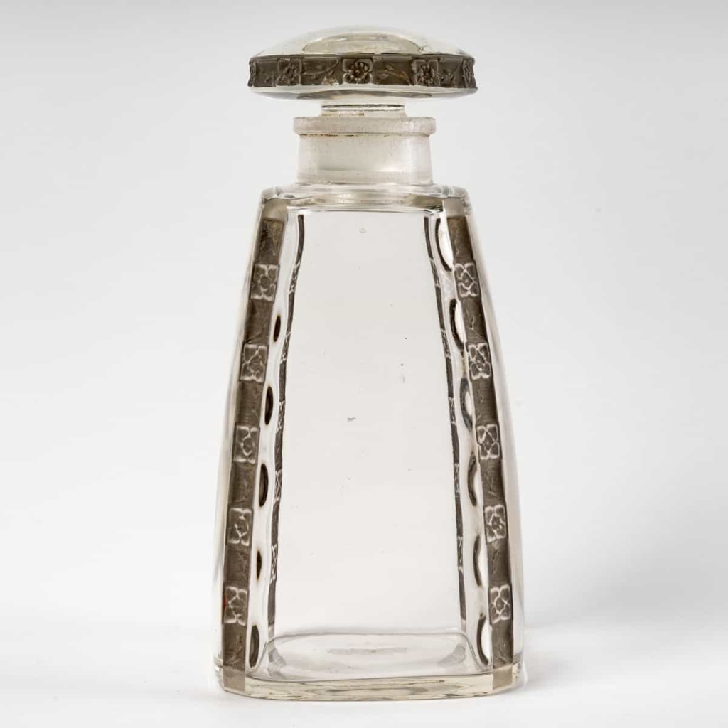 Flacon « Fleurettes » verre blanc patiné gris de René LALIQUE | Biron ||||||