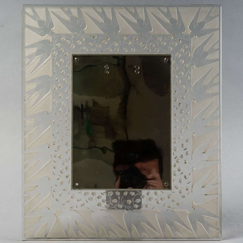 Cadre « Muguet et Hirondelles » verre blanc de René LALIQUE | Biron ||||||