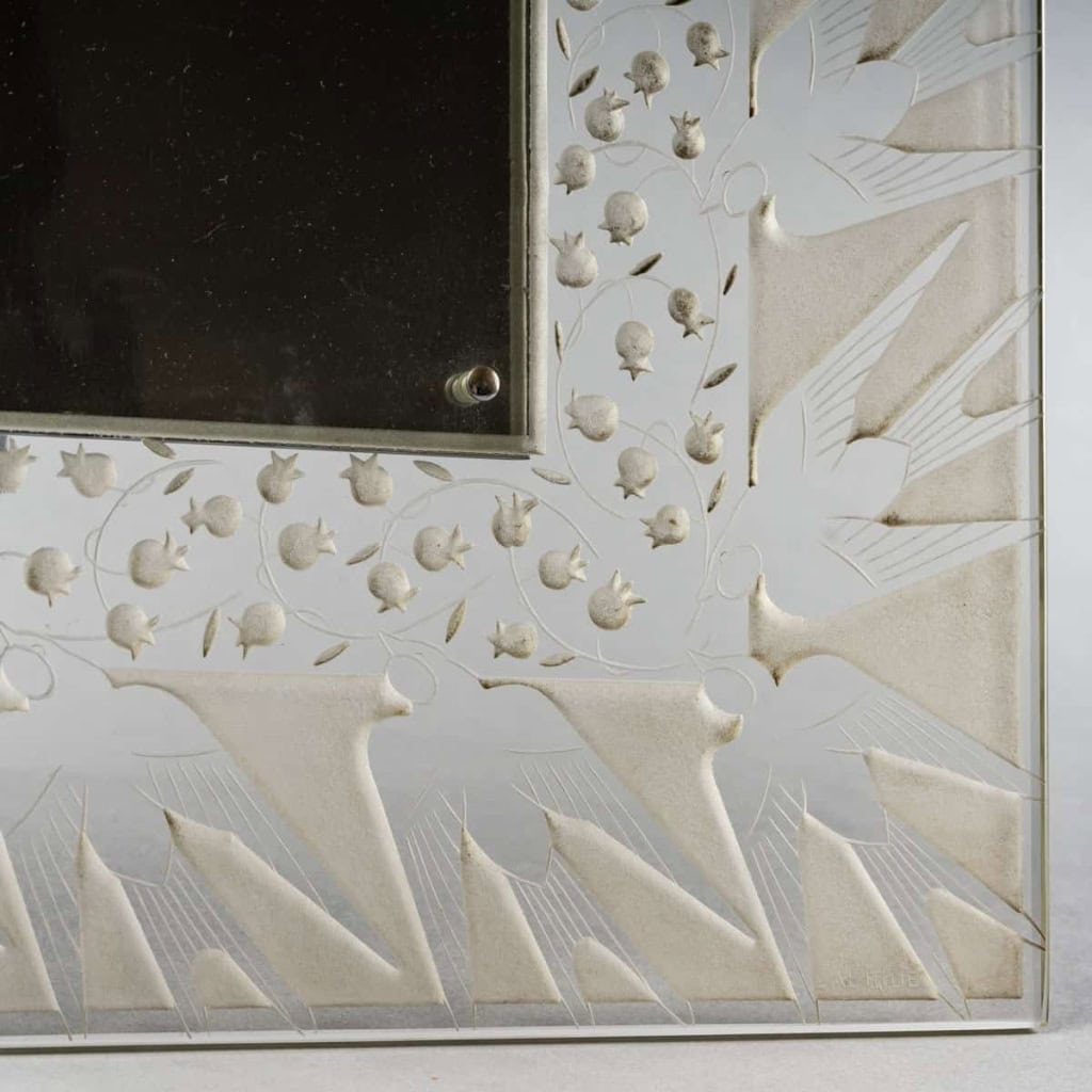Cadre « Muguet et Hirondelles » verre blanc de René LALIQUE | Biron Cadre "Muguet et Hirondelles" verre blanc de René LALIQUE