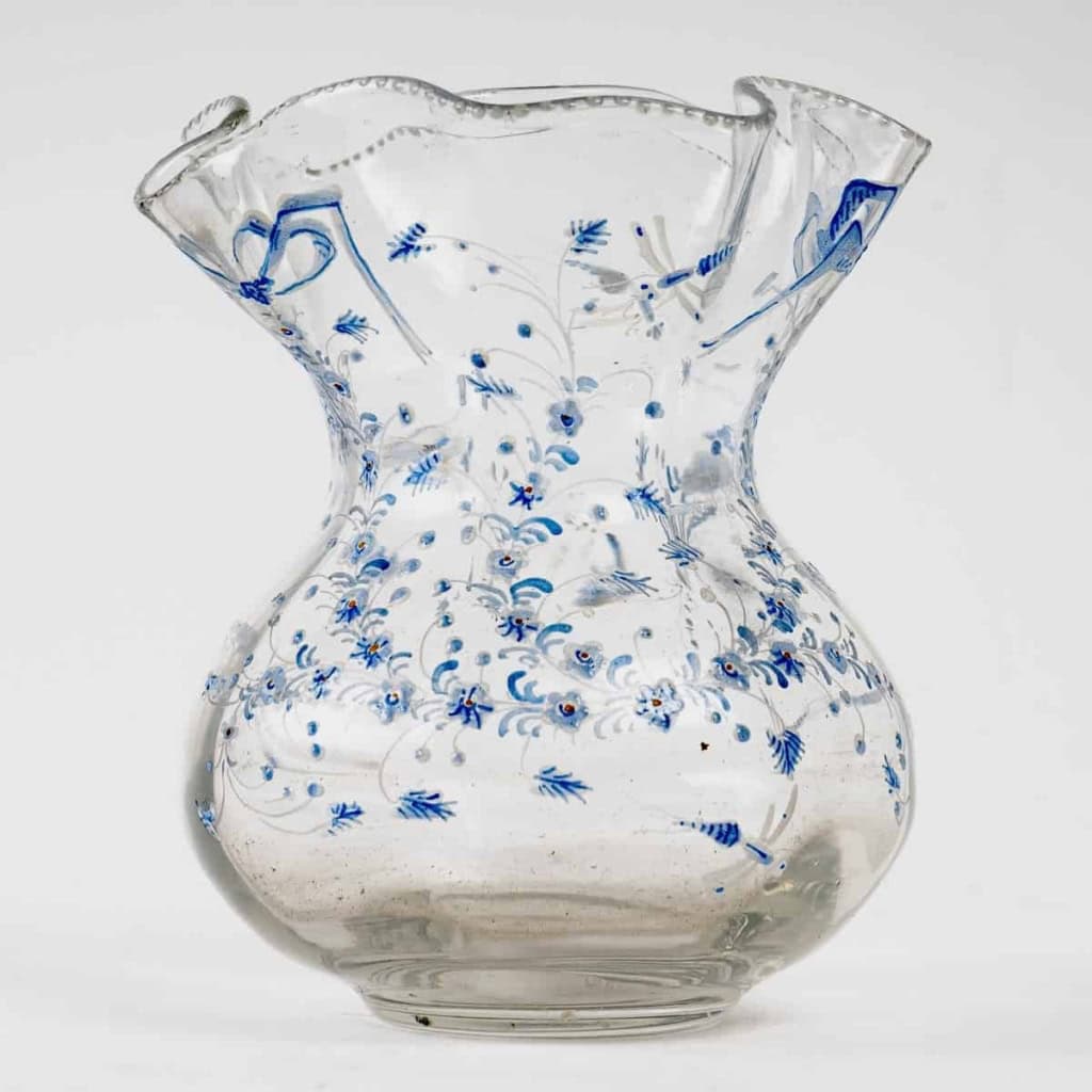 Vase Corolle verre blanc émaillé – Cristallerie d’Emile GALLE | Biron |||||||
