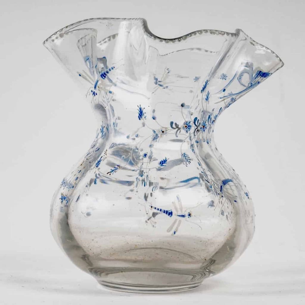 Vase Corolle verre blanc émaillé – Cristallerie d’Emile GALLE | Biron Vase Corolle verre blanc émaillé - Cristallerie d'Emile GALLE