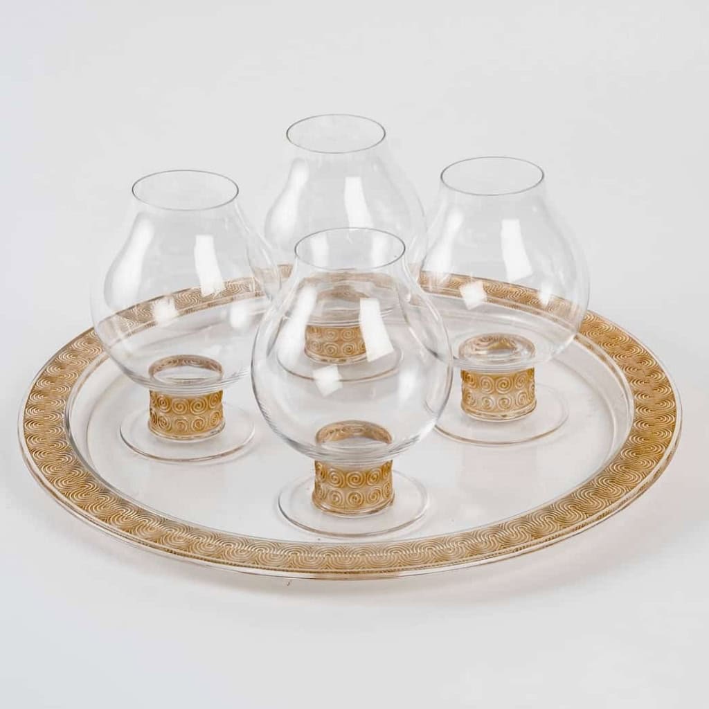 Service à Dégustation Fine « Chinon » verre blanc patiné sépia de René LALIQUE – 5 Pièces | Biron |||||||||||||