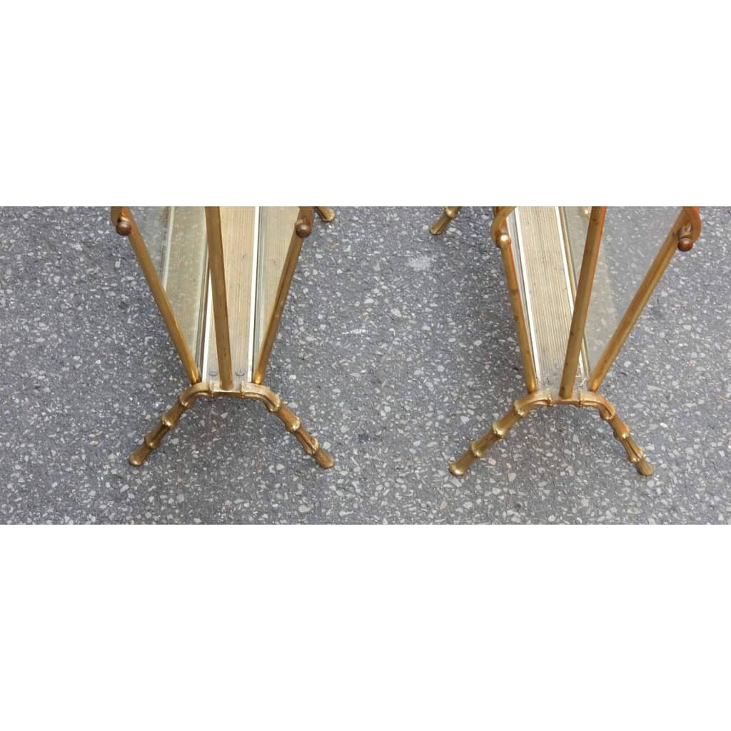 1950/70′ Paire de Porte Revues Style Maison Baguès Modèle Bambou en Laiton Poli | Biron 1950/70′ Paire de Porte Revues Style Maison Baguès Modèle Bambou en Laiton Poli