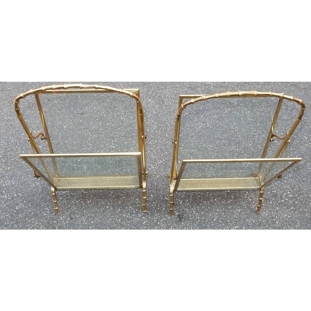 1950/70′ Paire de Porte Revues Style Maison Baguès Modèle Bambou en Laiton Poli | Biron 1950/70′ Paire de Porte Revues Style Maison Baguès Modèle Bambou en Laiton Poli