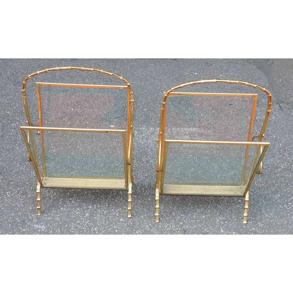 1950/70′ Paire de Porte Revues Style Maison Baguès Modèle Bambou en Laiton Poli | Biron 1950/70′ Paire de Porte Revues Style Maison Baguès Modèle Bambou en Laiton Poli