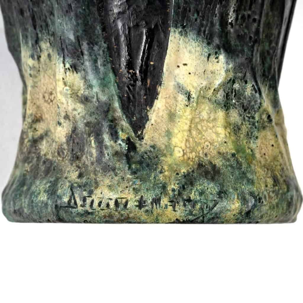 Vase verre multicouche dégagé à l’acide vert et orange de DAUM NANCY | Biron Vase verre multicouche dégagé à l'acide vert et orange de DAUM NANCY