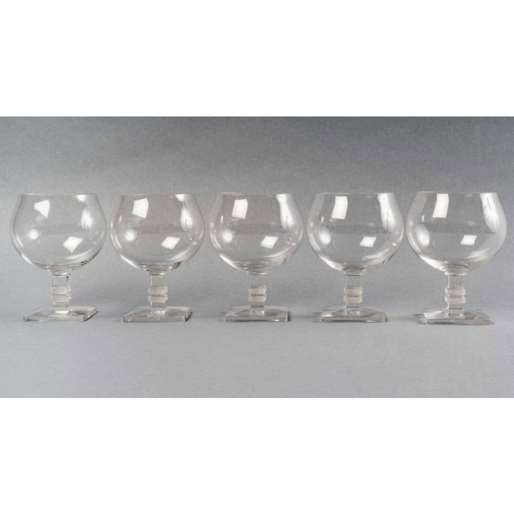 Suite de Verres à Cognac « Argos » verre blanc de René LALIQUE – 5 pièces | Biron ||||||