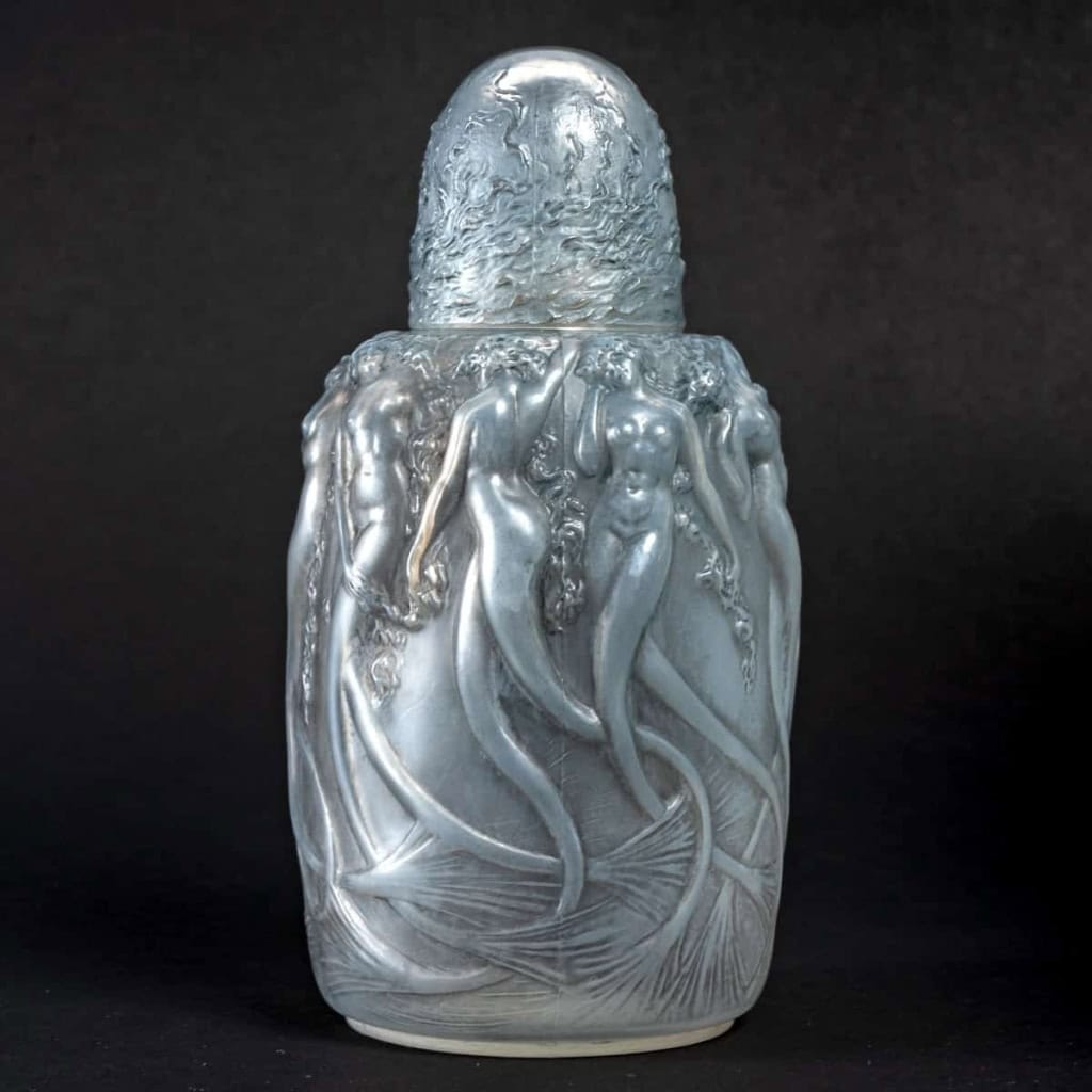 Brûle-Parfums « Sirènes » verre opalescent patiné gris de René LALIQUE | Biron ||||||