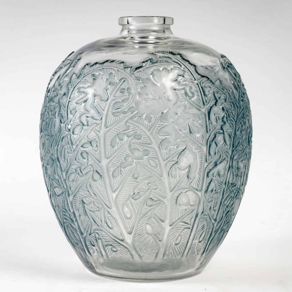 Vase « Acanthes » verre blanc patiné bleu de René LALIQUE | Biron ||||||