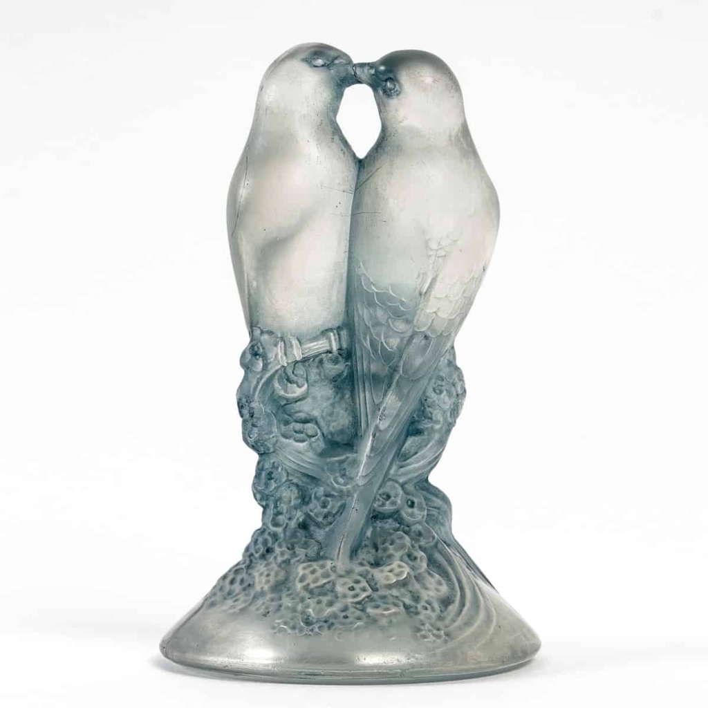 Presse-Papiers « Deux Tourterelles » verre blanc patiné bleu de René LALIQUE | Biron |||||||
