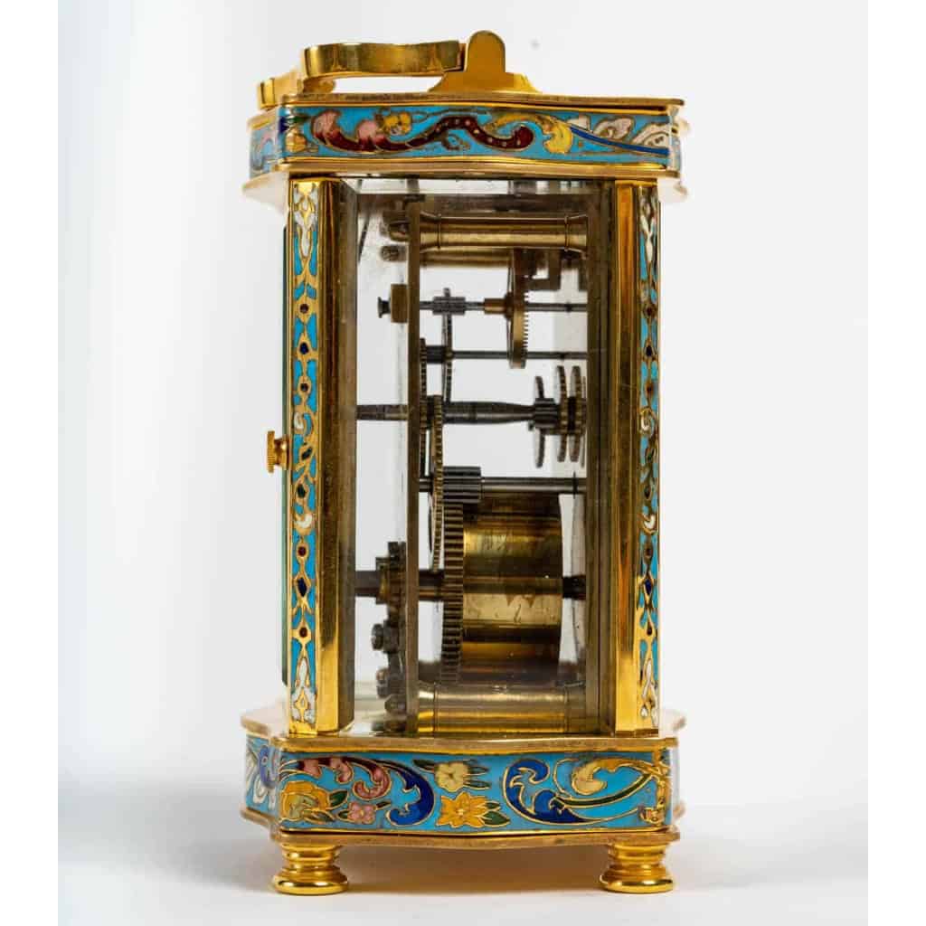 Pendule de voyage en bronze doré et émail cloisonné fin XIXème | Biron Pendule de voyage en bronze doré et émail cloisonné fin XIXème