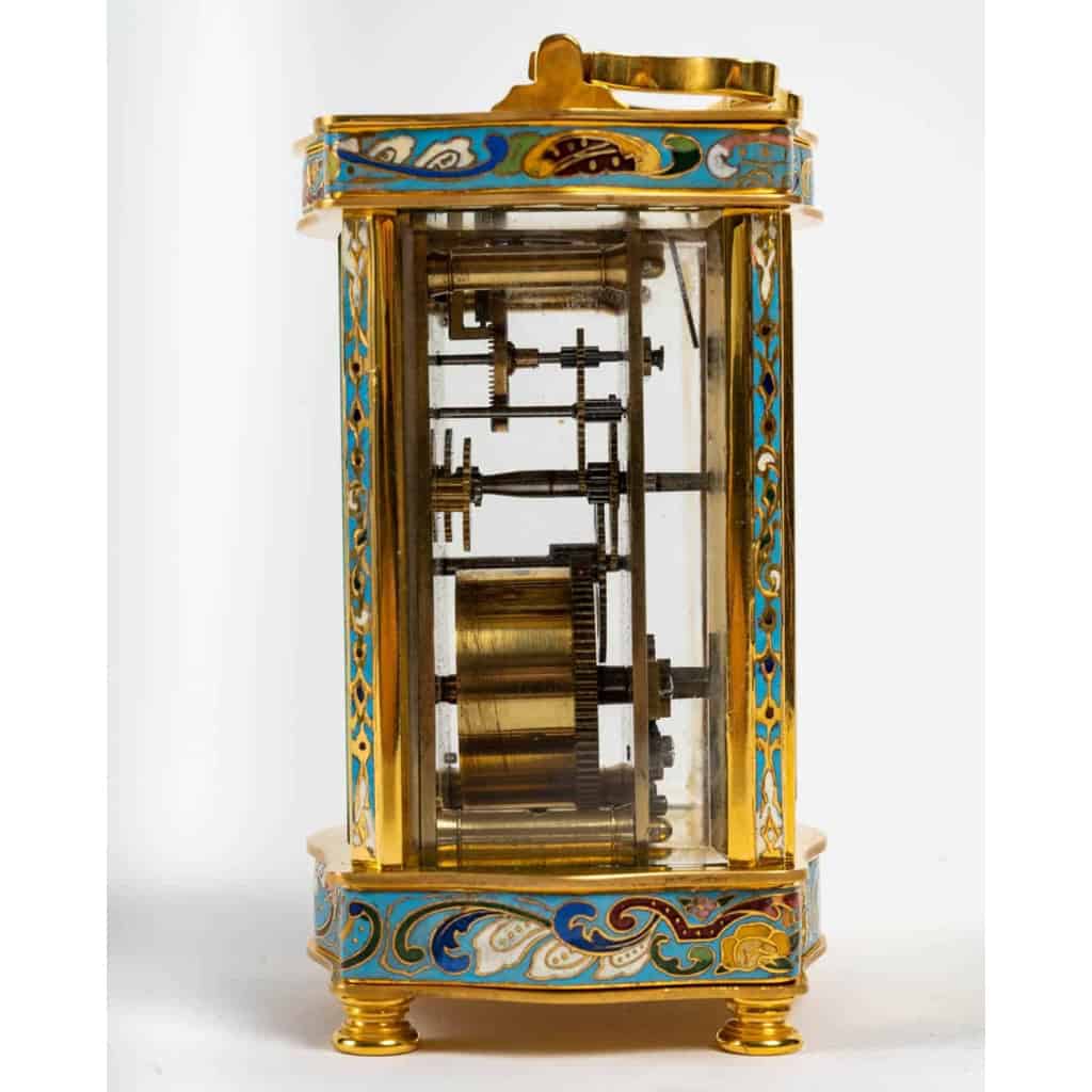 Pendule de voyage en bronze doré et émail cloisonné fin XIXème | Biron Pendule de voyage en bronze doré et émail cloisonné fin XIXème