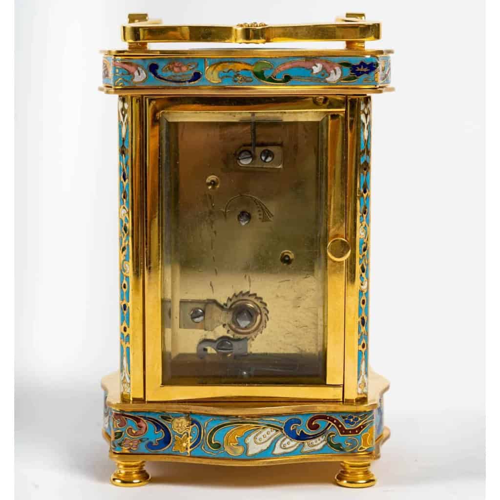 Pendule de voyage en bronze doré et émail cloisonné fin XIXème | Biron Pendule de voyage en bronze doré et émail cloisonné fin XIXème