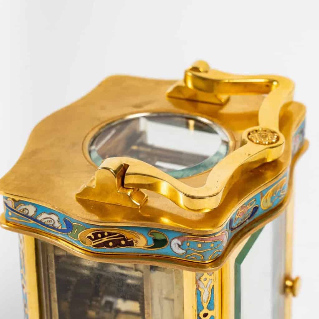 Pendule de voyage en bronze doré et émail cloisonné fin XIXème | Biron Pendule de voyage en bronze doré et émail cloisonné fin XIXème
