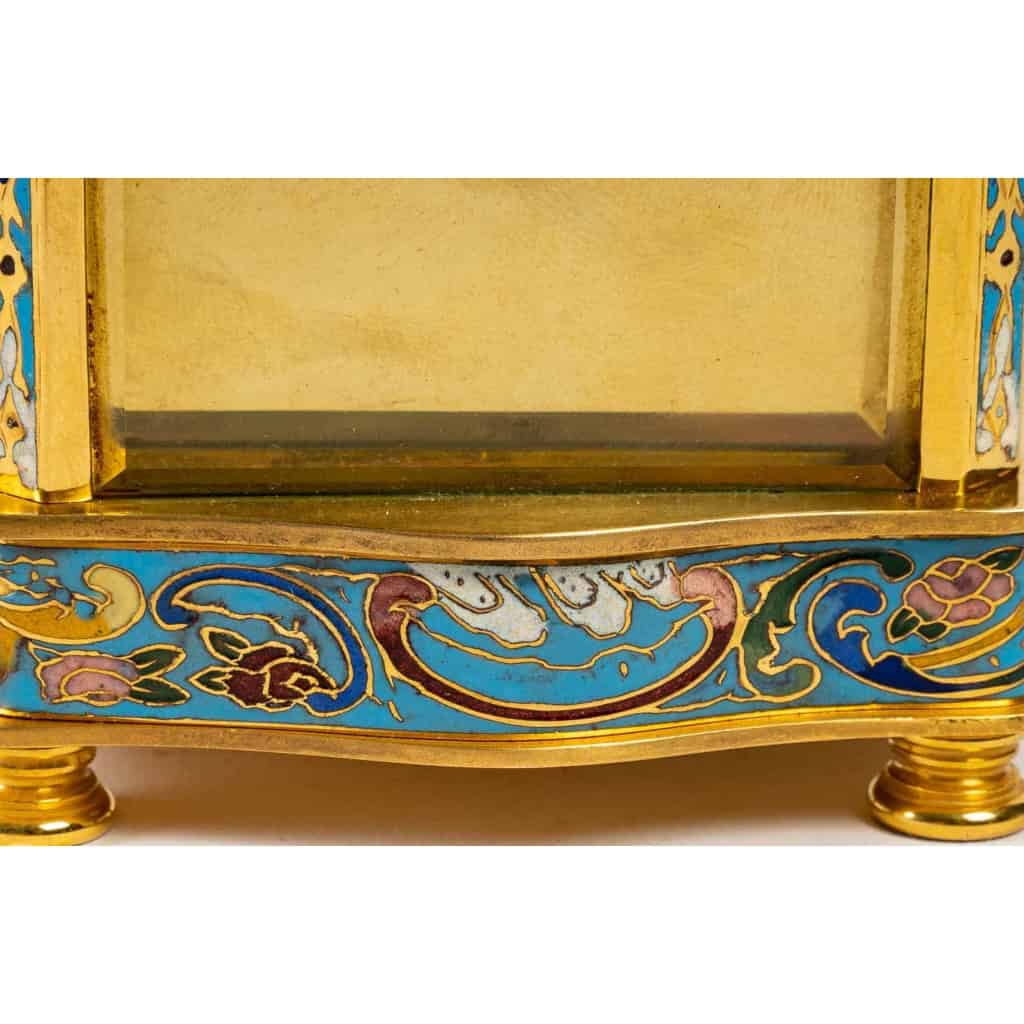 Pendule de voyage en bronze doré et émail cloisonné fin XIXème | Biron Pendule de voyage en bronze doré et émail cloisonné fin XIXème