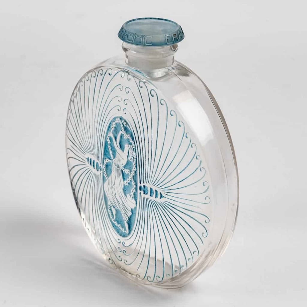 Flacon "De Lui" verre blanc patiné bleu de René LALIQUE pour Erasmic