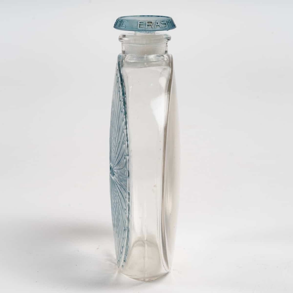 Flacon "De Lui" verre blanc patiné bleu de René LALIQUE pour Erasmic