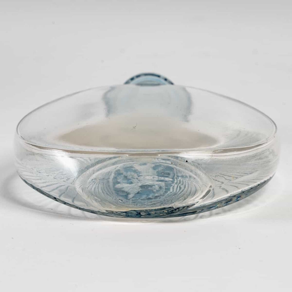 Flacon "De Lui" verre blanc patiné bleu de René LALIQUE pour Erasmic