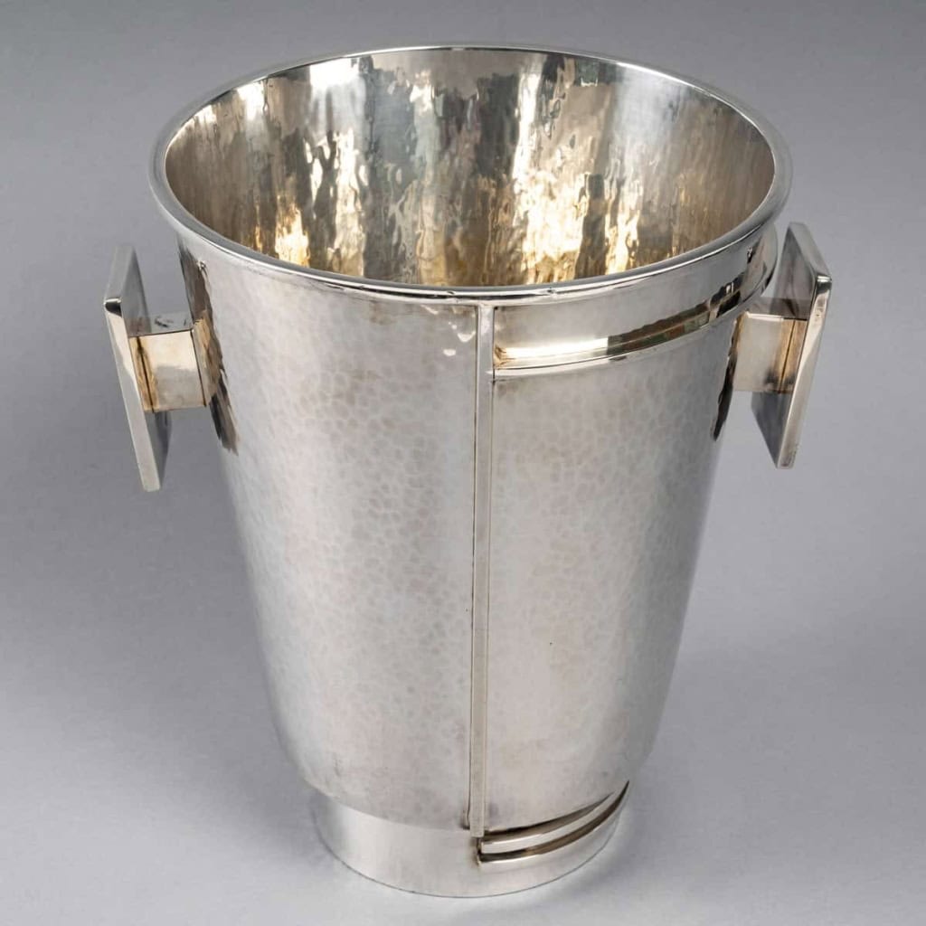 Seau à Champagne Moderniste métal argenté martelé de Jean DESPRES | Biron ||||||||