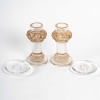 Paire de Bougeoirs "Chêne" verre blanc patiné sépia de René LALIQUE