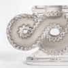 Paire de Bougeoirs "Auriac" verre blanc patiné gris de René LALIQUE