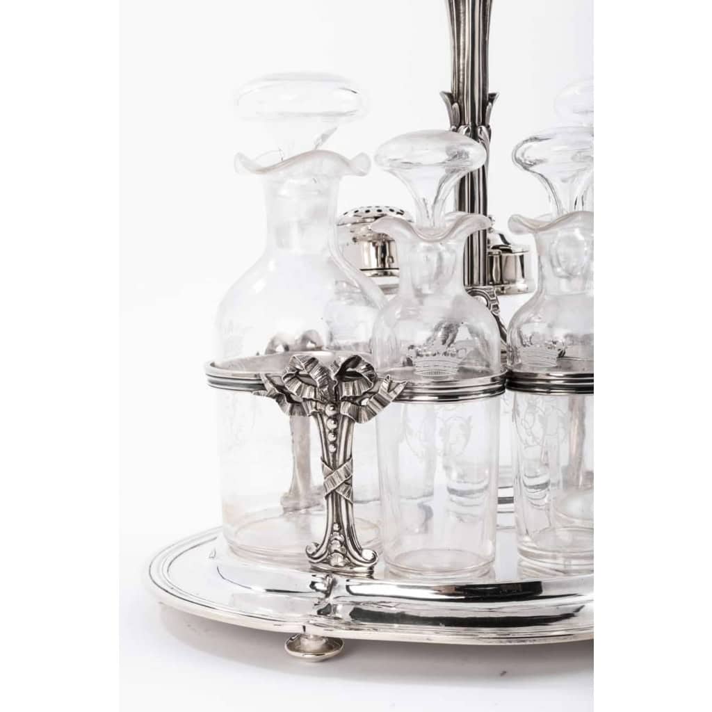 Orfèvre ODIOT – Huilier / Vinaigrier en argent massif/cristal fin XIXè | Biron Orfèvre ODIOT - Huilier / Vinaigrier en argent massif/cristal fin XIXè