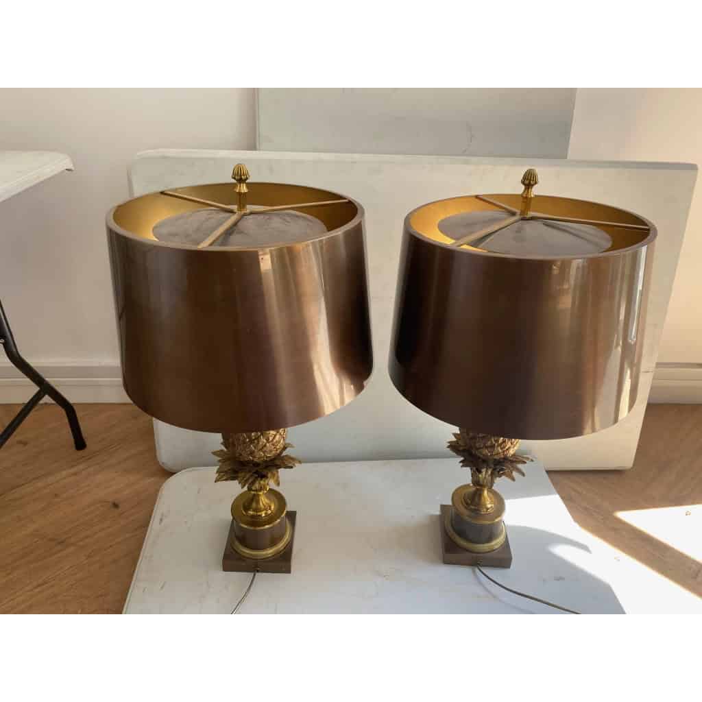 1950/70 Paire De Lampes à l’Ananas en Bronze, Abat-jour en Laiton, Signée Charles & Fils Made In France ,Modéle Unique D | Biron ||||||||||||||||